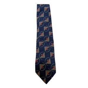 Kenneth Gordon Navy Silk Tie Multicolor Abstract Hand Printed &  Made 3.75 x 57"